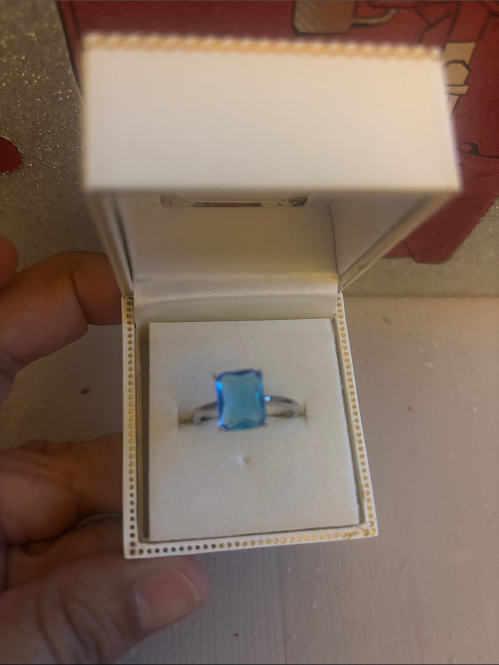 Sterling Silver Aquamarine Gemstone Ring - Elegant Women'sRing Size 7.5 Adj